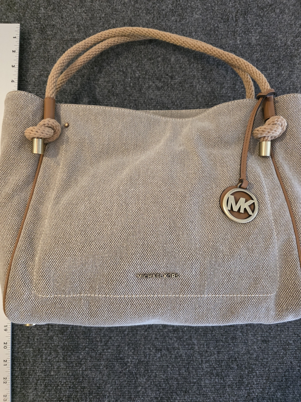 Michael Kors Beige Canvas Tote Bag with Rope Handles